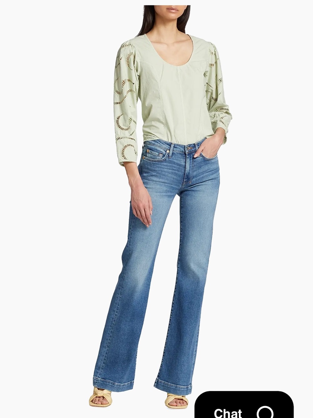 7 For All Mankind Eyelet Balloon Sleeve Cotton Top in White - Women’s Small - Picture 2 of 7